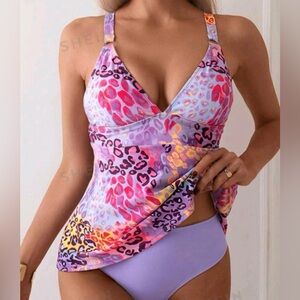 SHEIN Multicolor Leopard Print Swim Top